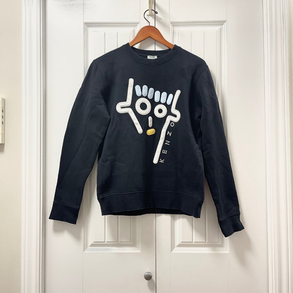 Authentic Kenzo Crewneck Graphic Sweatshirt 3D Abstract Face Black - M